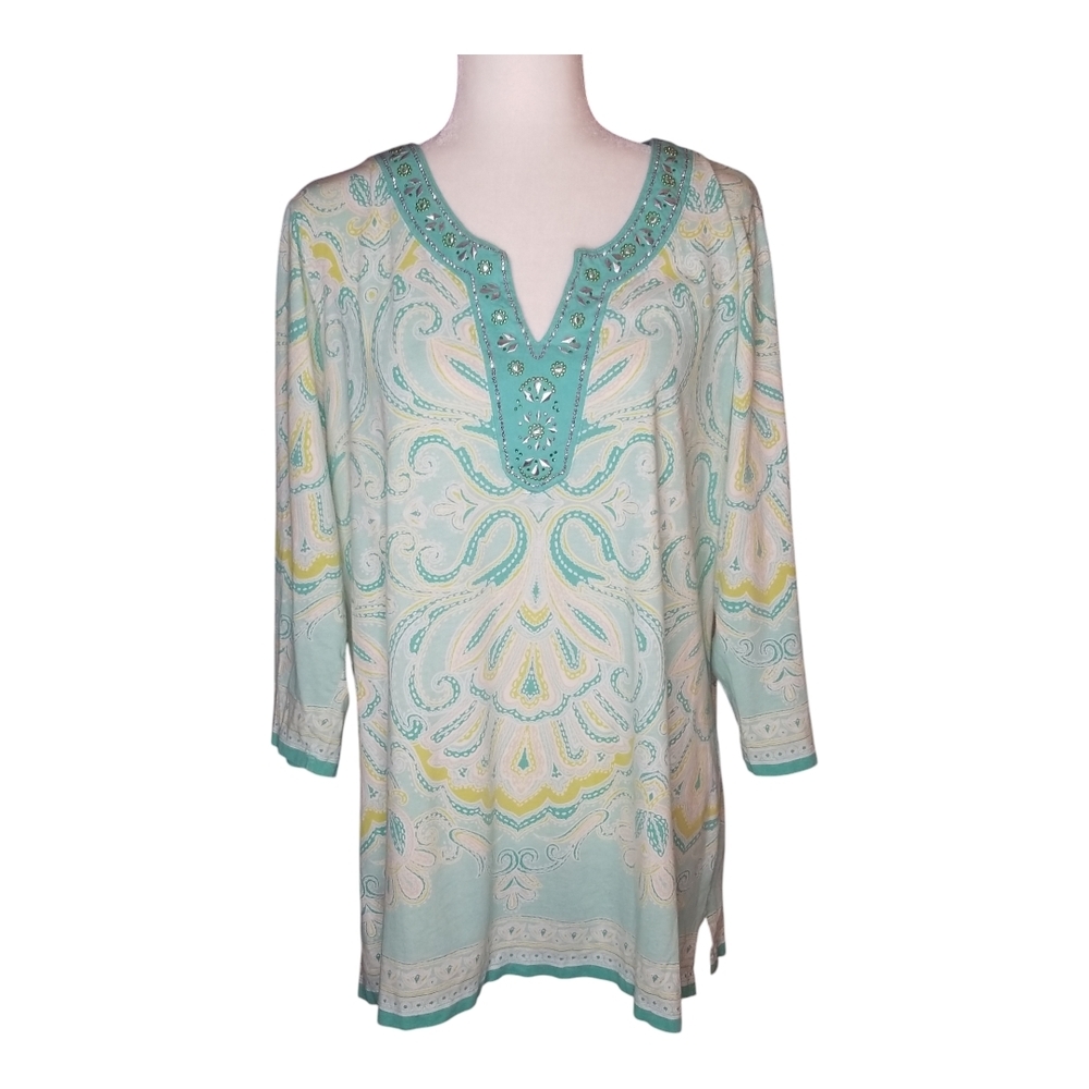 JM Collection Green and Blue Embellished Tunic - Picture 6 of 6